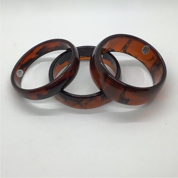 Vintage Set of 3 Large Wide Tortoise Shell Genuine Lucite Bangle Bracelets NEW - Picture 4 of 10